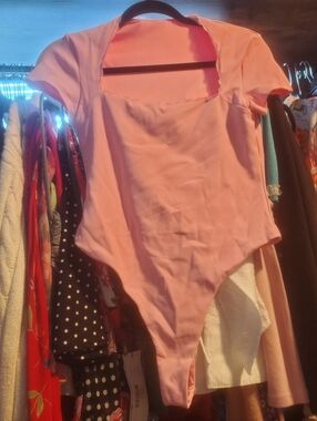 Light Pink Ribbed Short Sleeve One-Piece Bodysuit